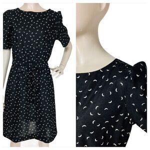 VTG 60s 70s Celestial Crescent Moon Witchycore Gothic Puff Sleeve Sheath Dress